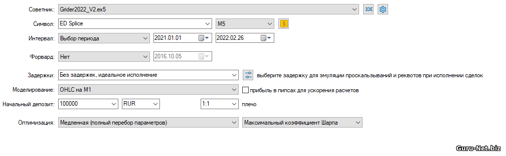 Параметры советника Сеточник 2022 EURUSD